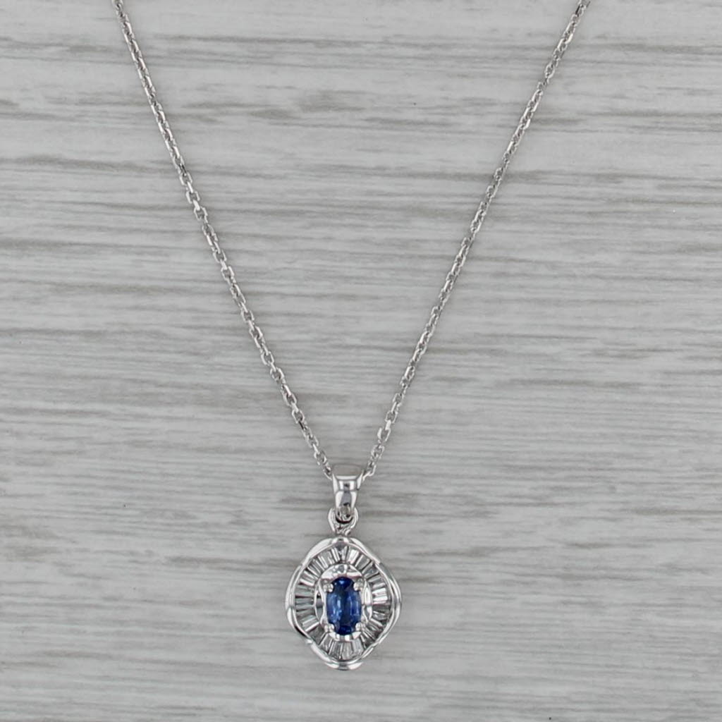 0.68ctw Sapphire Diamond Halo Pendant Necklace 14k White Gold 18" Cable Chain