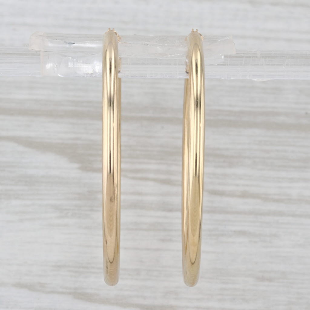 Round Hoop Earrings 14k Yellow Gold Pierced Snap Top Hoops 33.5 x 2mm