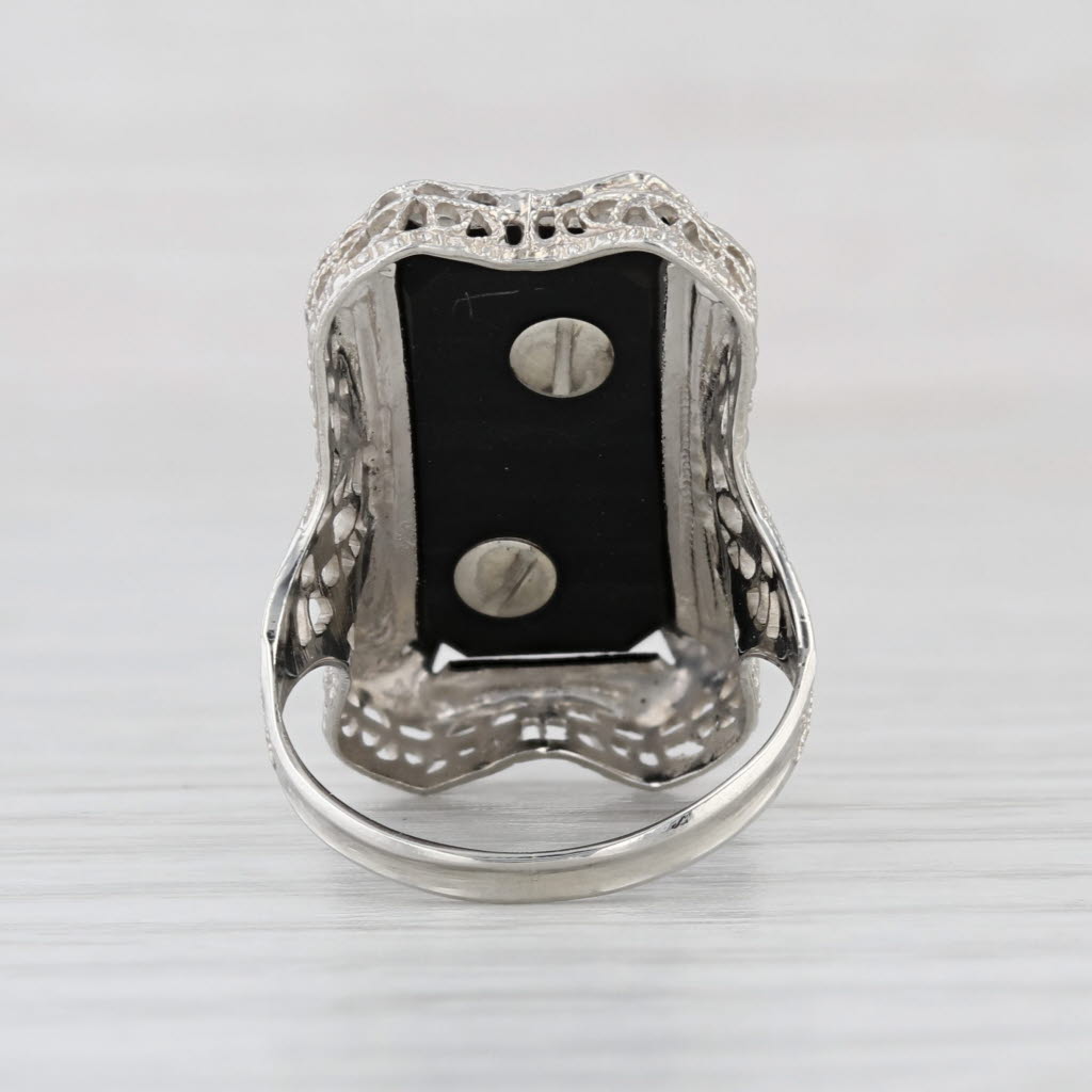Vintage Onyx Diamond Letter Initial F Art Deco Ring 14k White Gold Size 5.25