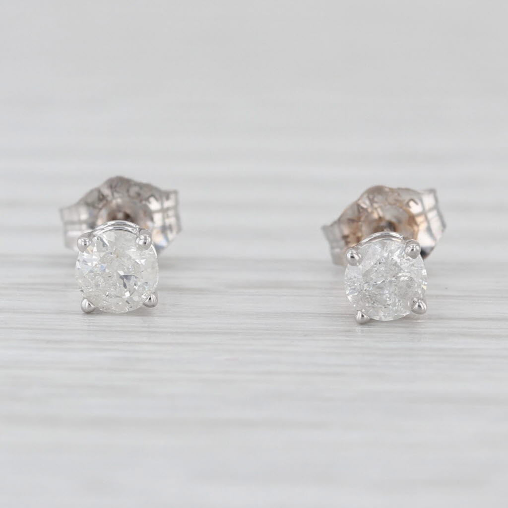 0.32ctw Diamond Solitaire Stud Earrings 14k White Gold Round Studs