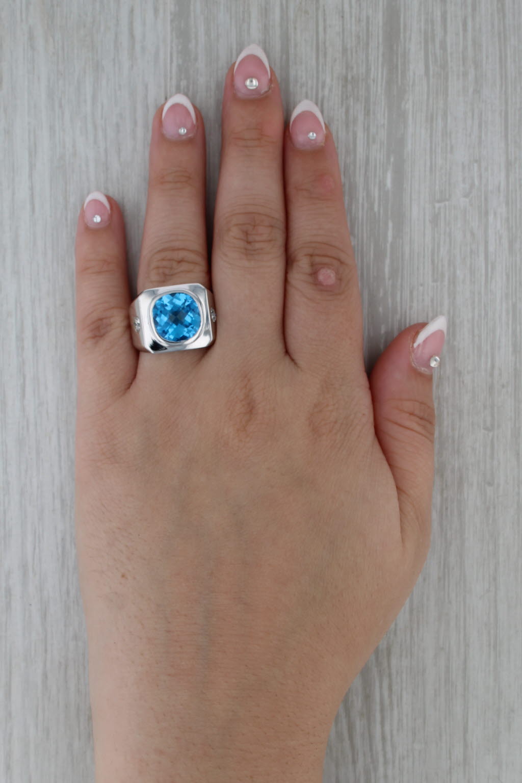 9.42ctw Blue Topaz Diamond Ring 14k White Gold Size 8.5