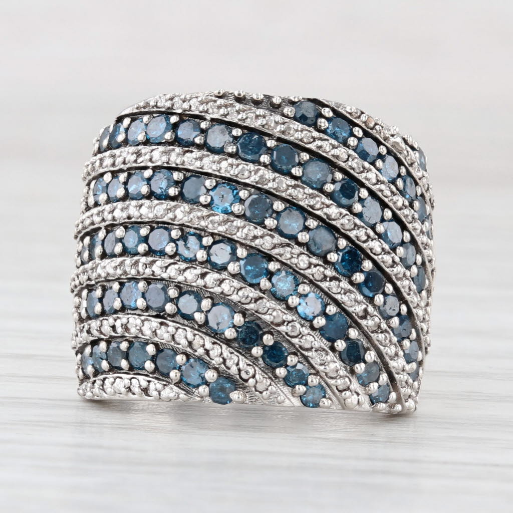 0.90ctw Blue Diamond Striped Ring Sterling Silver Size 6-6.25 Cocktail