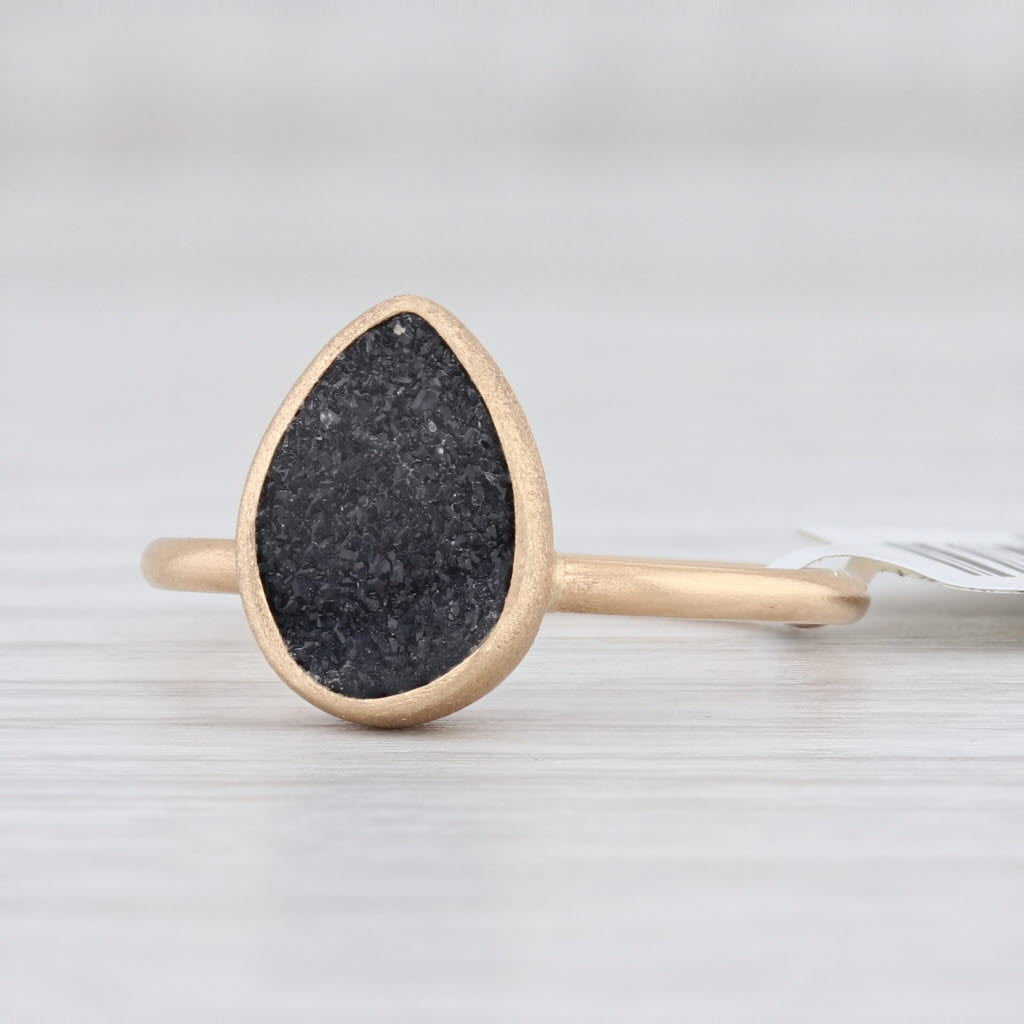 New Nina Nguyen Ring Black Druzy Quartz Adorn Petite 18k Gold Sz 6.75 Solitaire