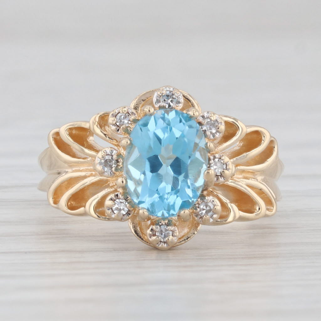 Light Gray 1.66ctw Oval Blue Topaz Diamond Ring 10k Yellow Gold Size 6