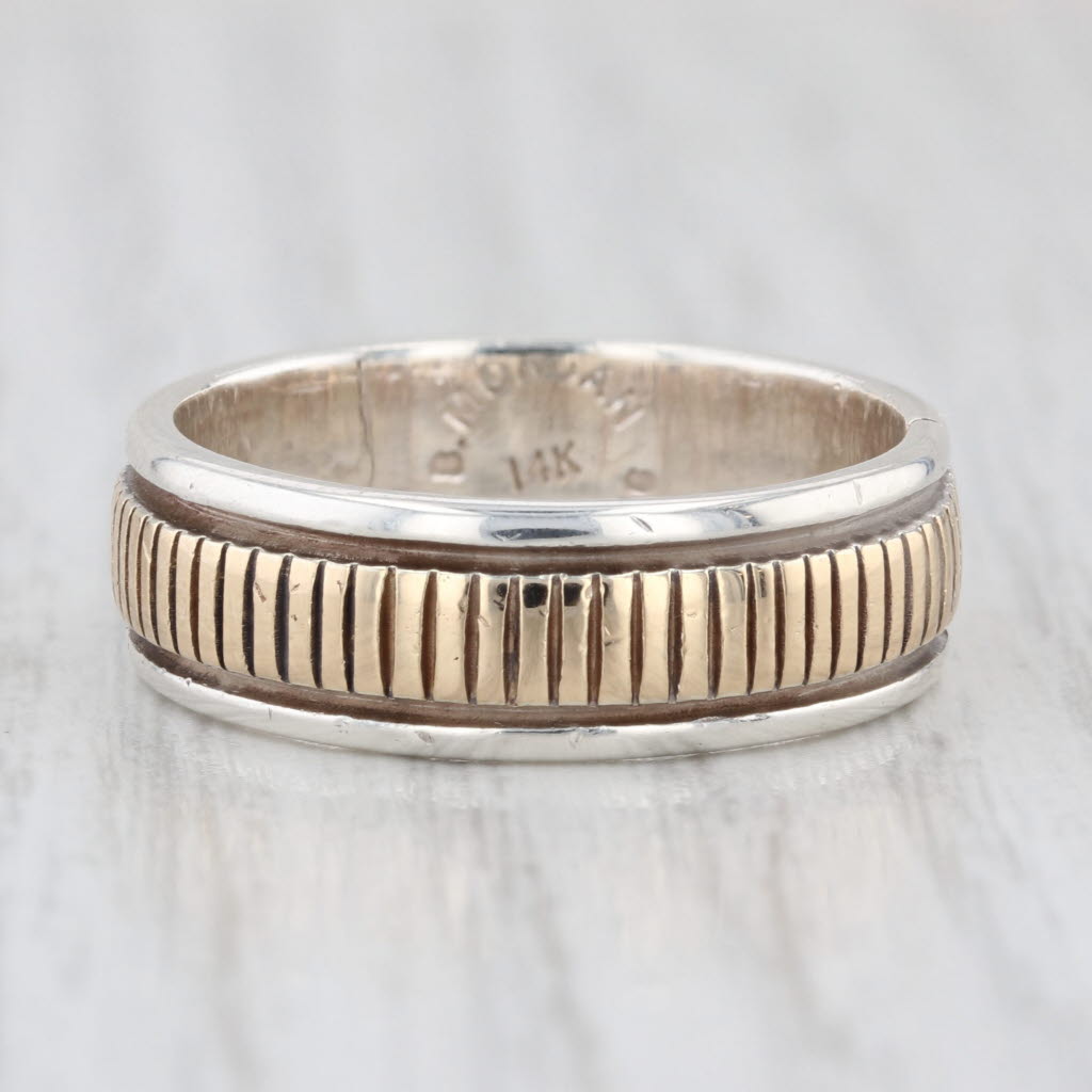 Vintage Navajo B Morgan Wedding Band 14k Gold Sterling Silver Native American