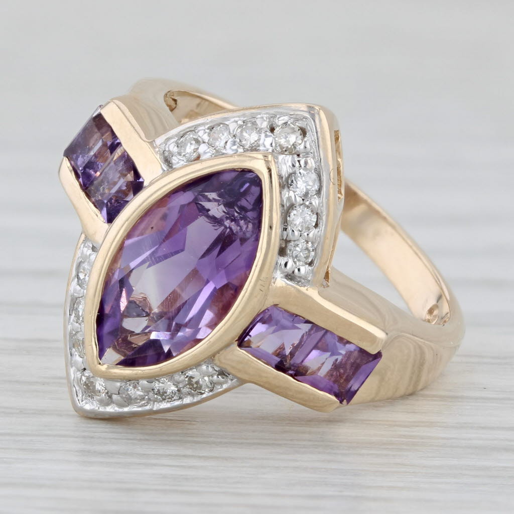 Gray 2.62ctw Marquise Amethyst Diamond Ring 10k Yellow Gold Size 6