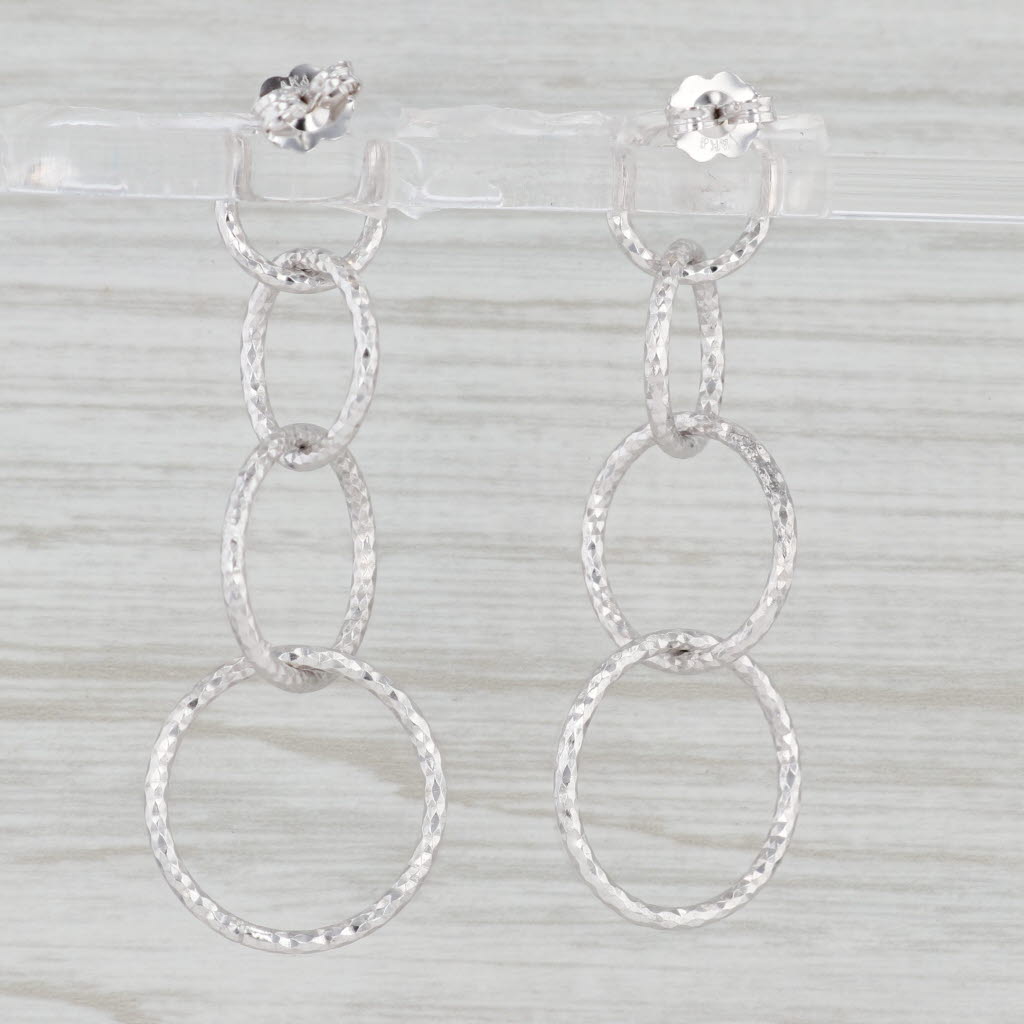 Light Gray Dangling Circles Earrings 14k White Gold Pierced Drops Italian