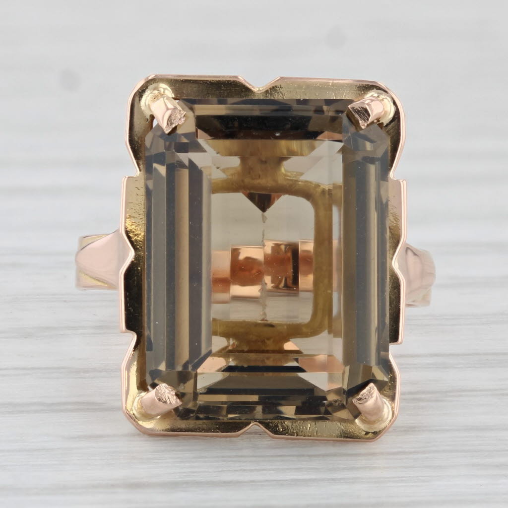 Light Gray 9.65ct Smoky Quartz Ring 18k Rose Gold Size 5.75 Emerald Cut Solitaire