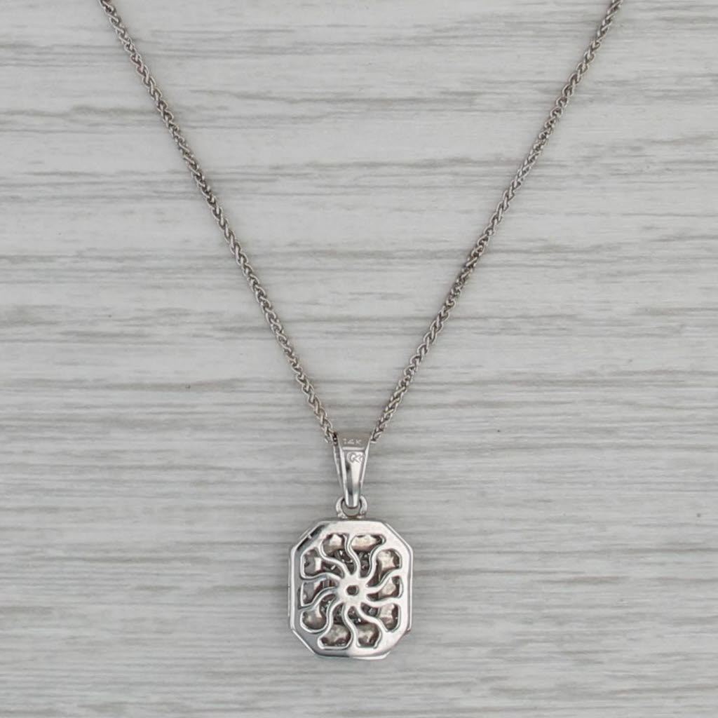 0.80ctw Diamond Halo Pendant Necklace 14k White Gold 18.25" Wheat Chain