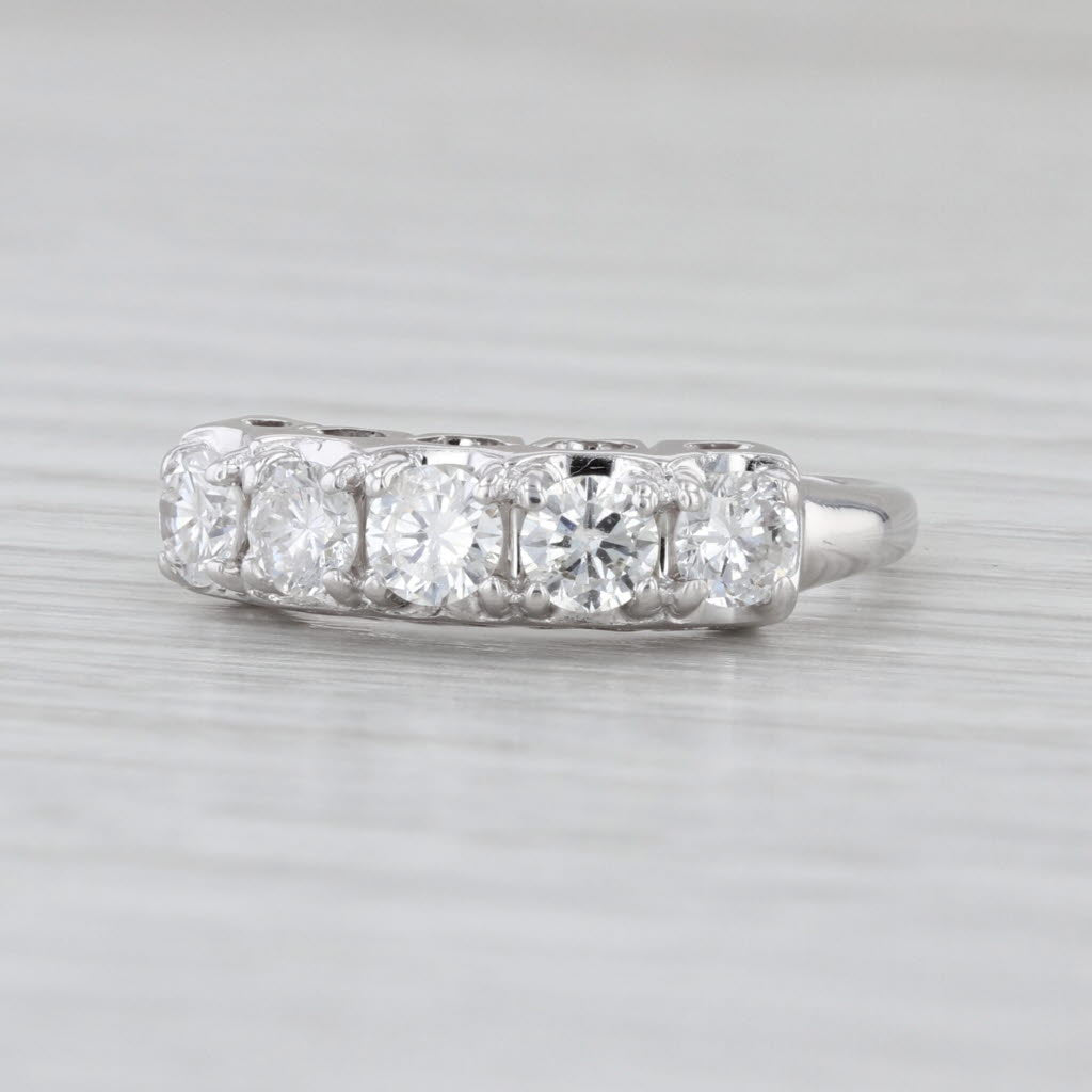 Vintage 0.92ctw Diamond Ring 14k White Gold Wedding Band 5-Stone Anniversary