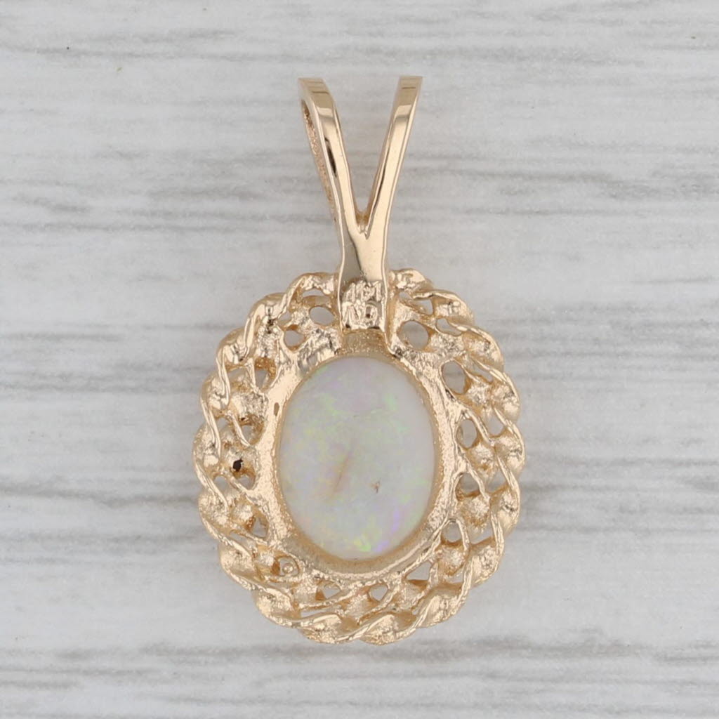 Gray Vintage Opal Drop Pendant 14k Yellow Gold Oval Cabochon Solitaire