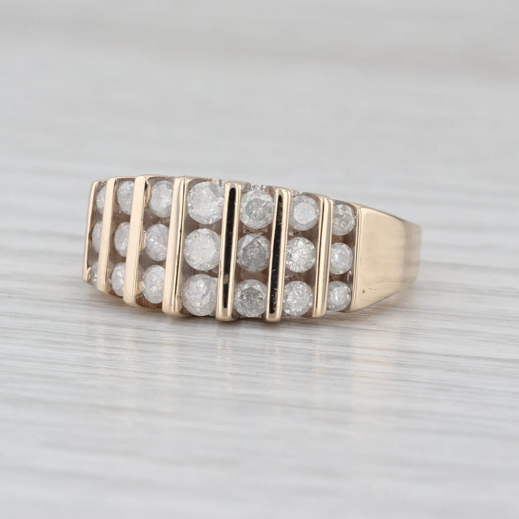 0.75ctw Diamond Cluster 3-Row Ring 10k Yellow Gold Size 8.5