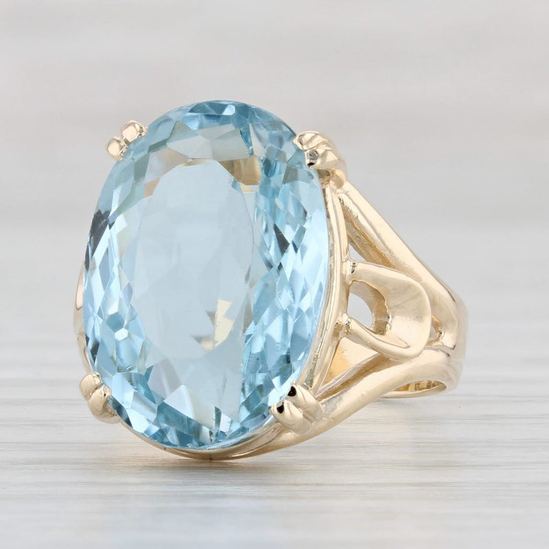 Light Gray New 16.70ct Blue Topaz Ring 14k Yellow Gold Size 7.5 Oval Solitaire