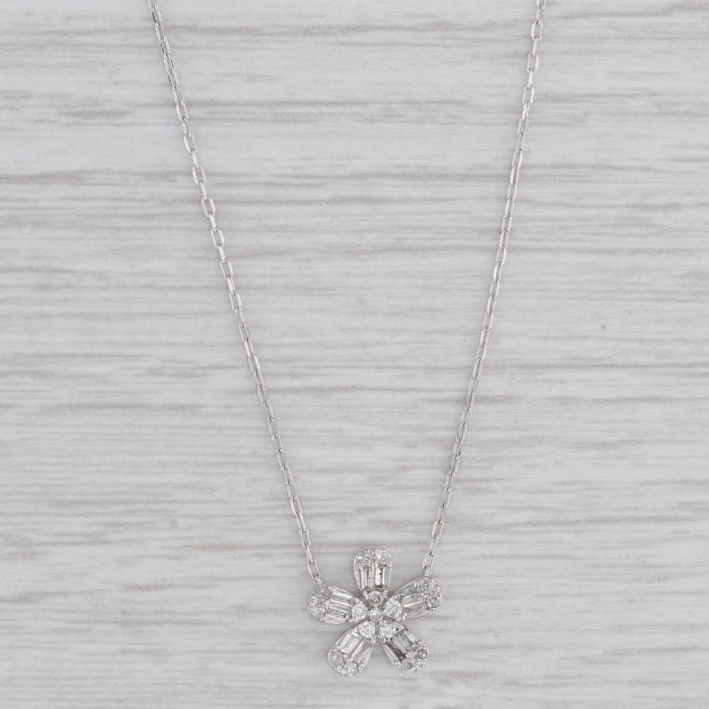 Gray New 0.25ctw Diamond Flower Pendant Necklace 10k White Gold Adjustable Chain
