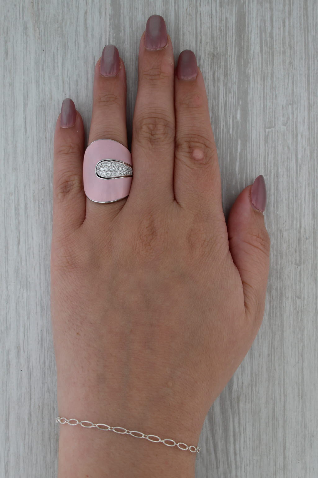 Roberto Coin 0.45ctw Diamond Pink Enamel Cocktail Ring 18k White Gold