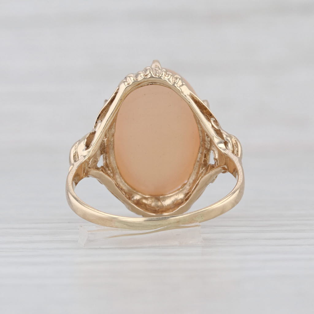 Peach Cat's Eye Moonstone Ring 10k Yellow Gold Size 9 Oval Cabochon
