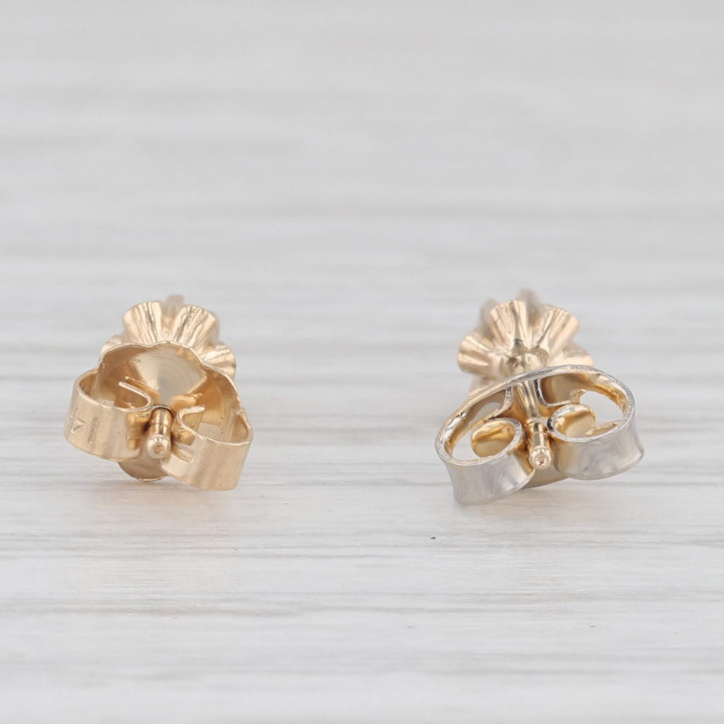 Light Gray Small Diamond Buttercup Stud Earrings 14k Yellow Gold Round Solitaires