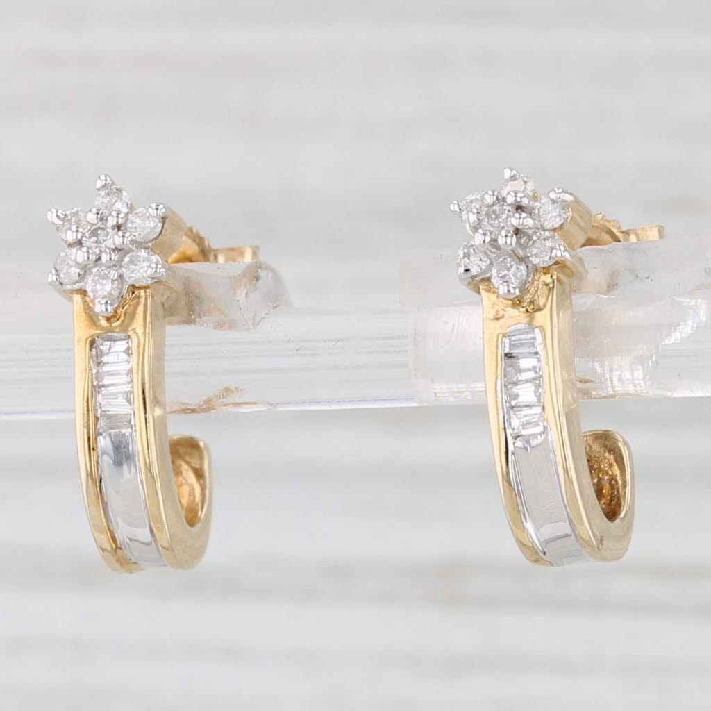 Light Gray New Diamond J-Hook Earrings 14k Yellow Gold