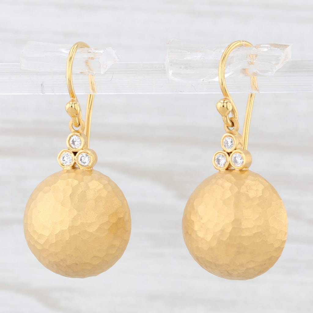 Light Gray New 0.12ctw Diamond Hammered Drop Earrings 14k Gold Hook Posts Marika Desert