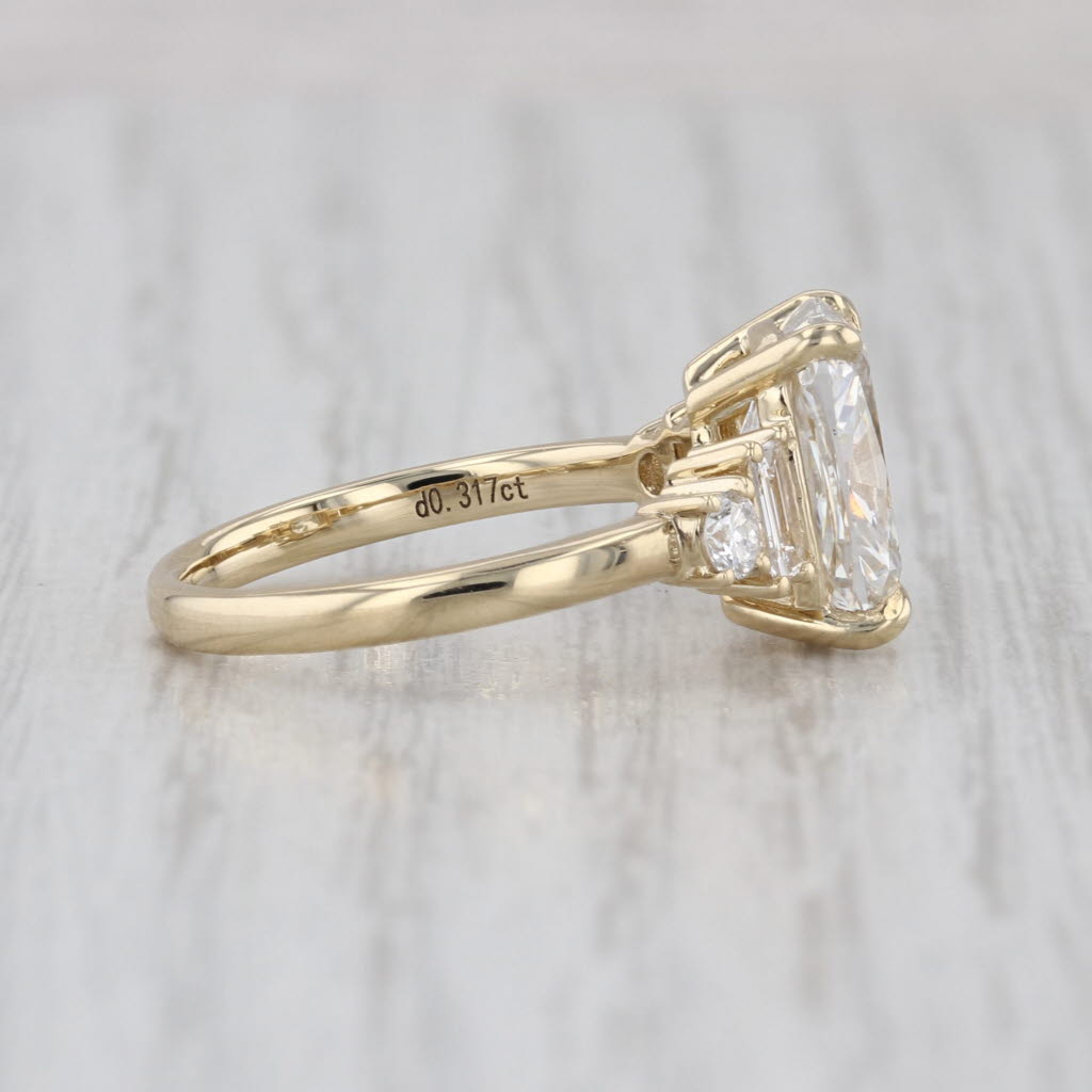 New IGI 3.317ctw VS1 Lab Grown Diamond Cushion Engagement Ring 14k Gold Size 5.5
