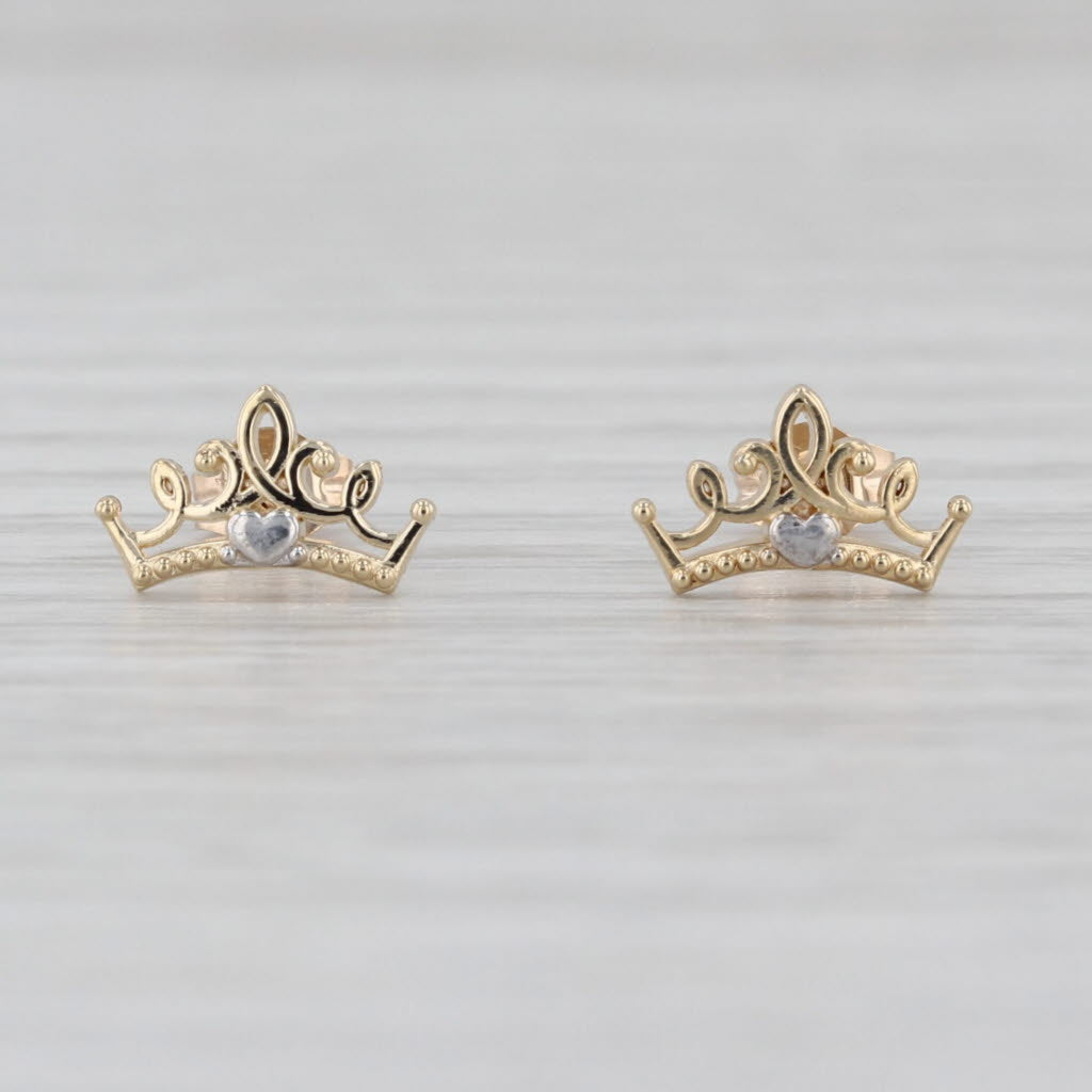 Disney Frozen Crown Stud Earrings 10k Yellow White Gold Studs