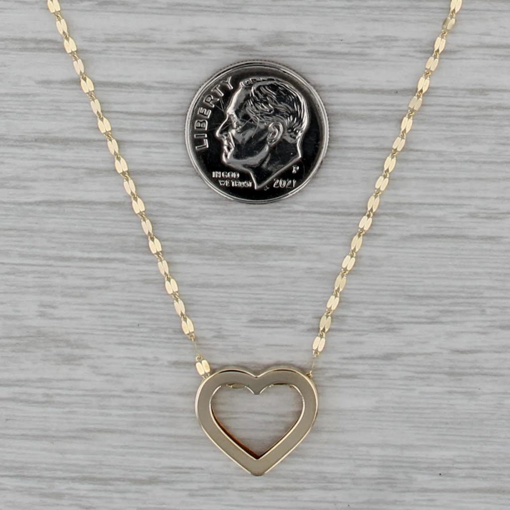 Open Heart Pendant Necklace 14k Yellow Gold 18" Mirror Chain