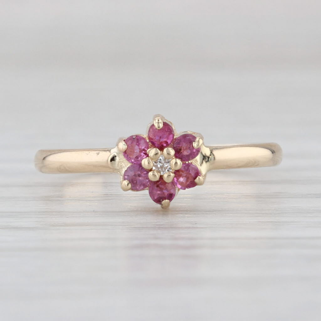 0.30ctw Ruby Pink Sapphire Diamond Flower Ring 14k Yellow Gold Size 5.25