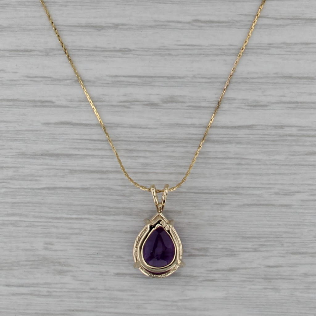 6ct Pear Amethyst Solitaire Teardrop Pendant Necklace 14k Yellow Gold 20" C-Link