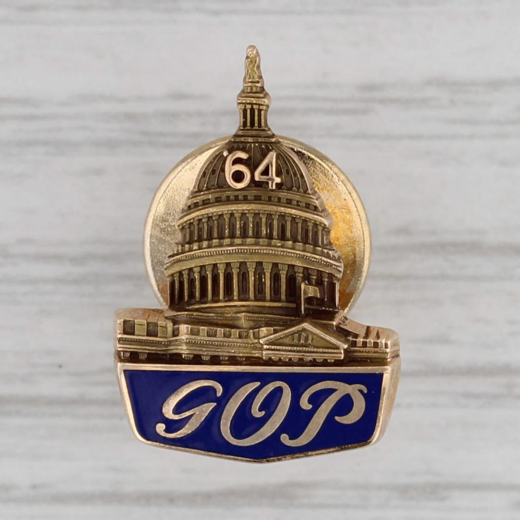 Gray Vintage GOP 1964 Capitol Building Pin 10k Gold Enamel Lapel Tie Tac