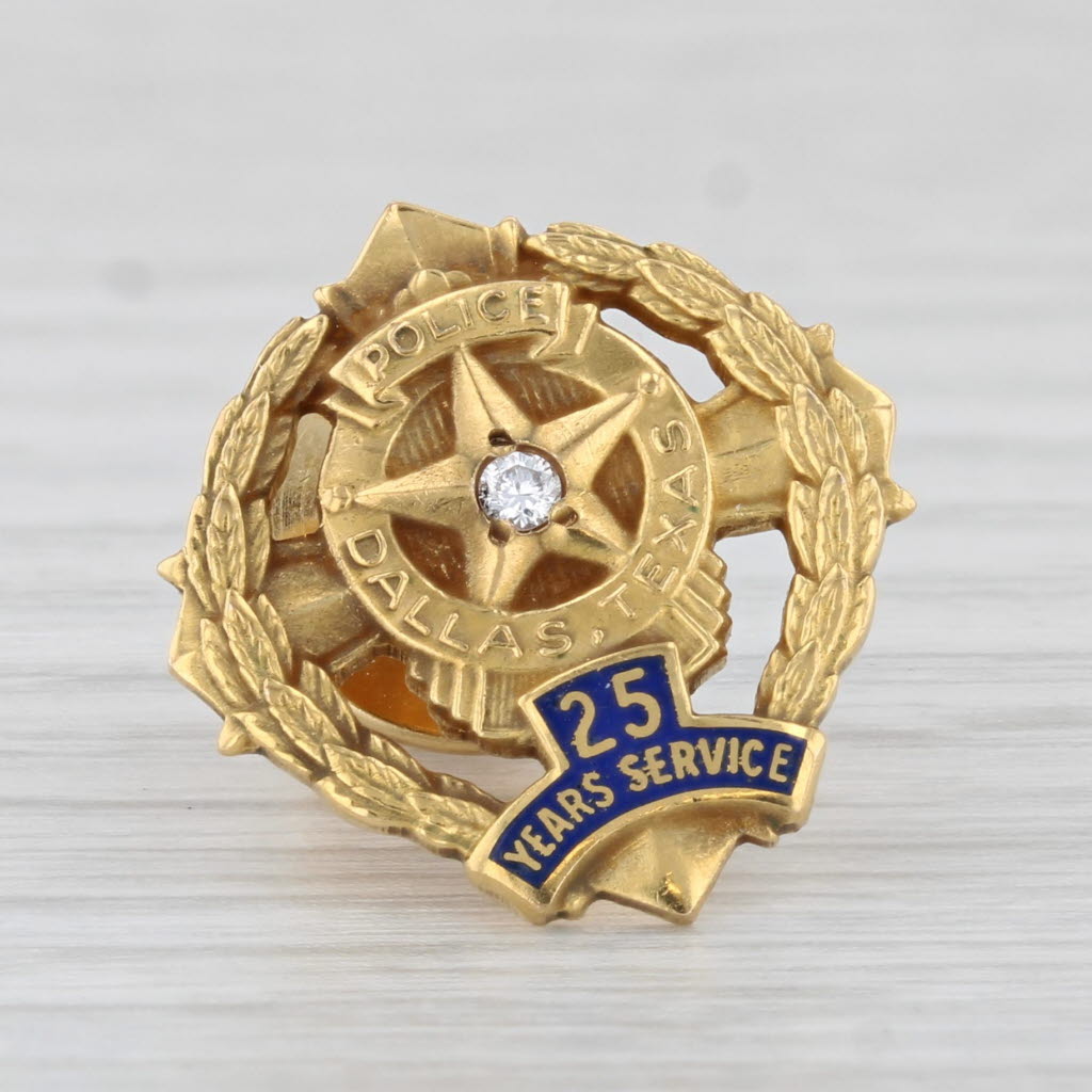 Light Gray Dallas Texas Police 25 Years Service Pin 10k Gold Diamond Keepsake