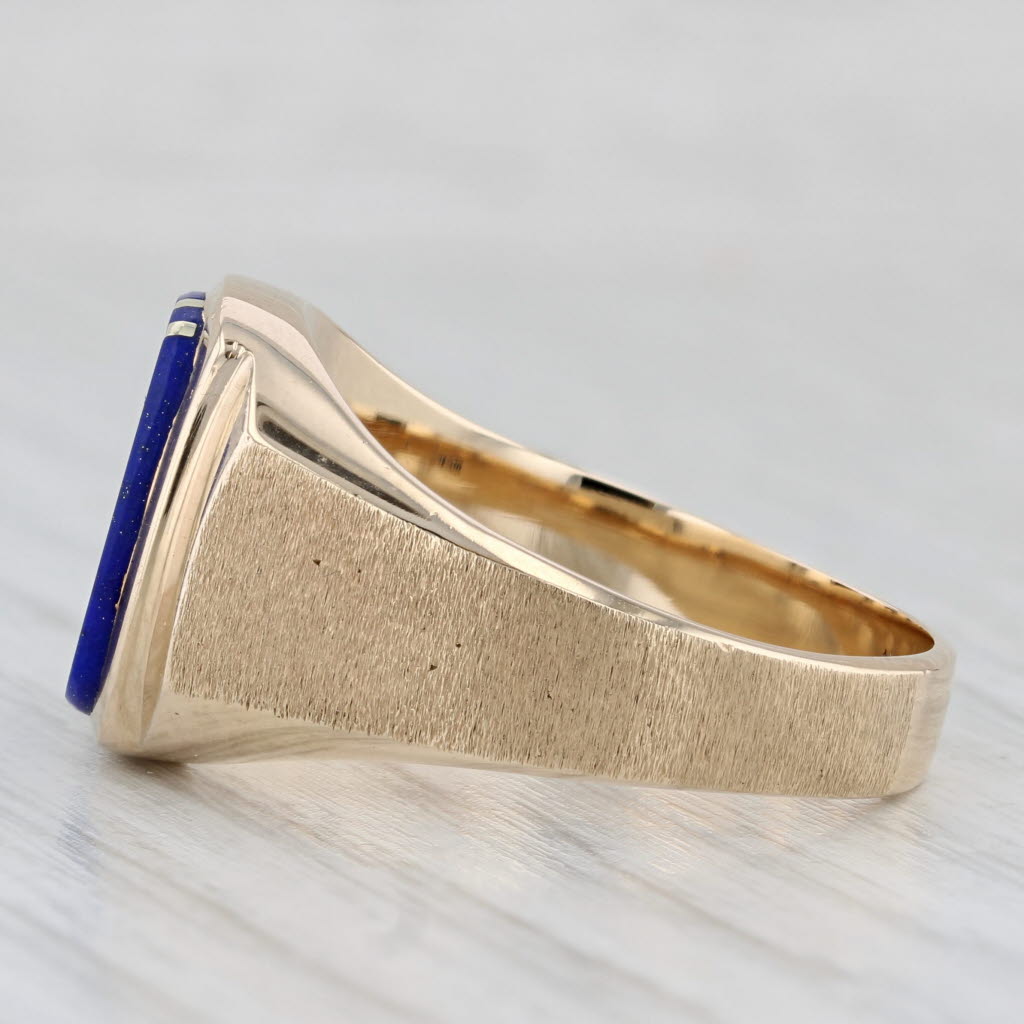 Gray Blue Lapis Lazuli Ring 10k Yellow Gold Size 11.75 Signet