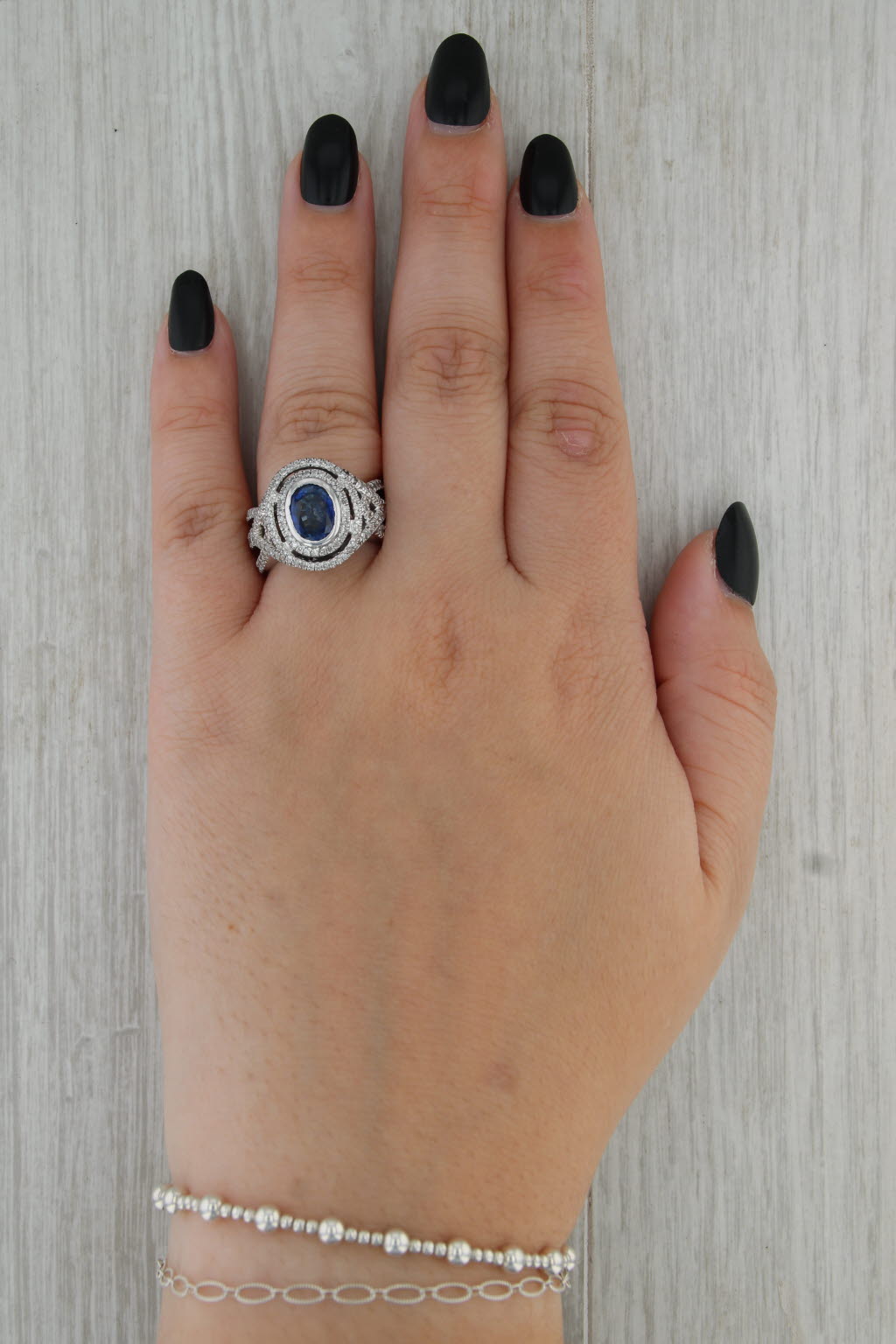 3.15ctw Oval Blue Sapphire Diamond Halo Ring 14k White Gold Size 7.5 Cocktail