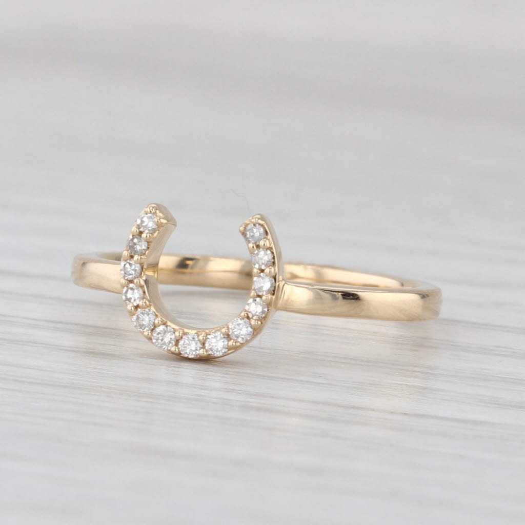 New 0.10ctw Diamond Horseshoe Ring 14k Yellow Gold Size 7 Western Good Luck