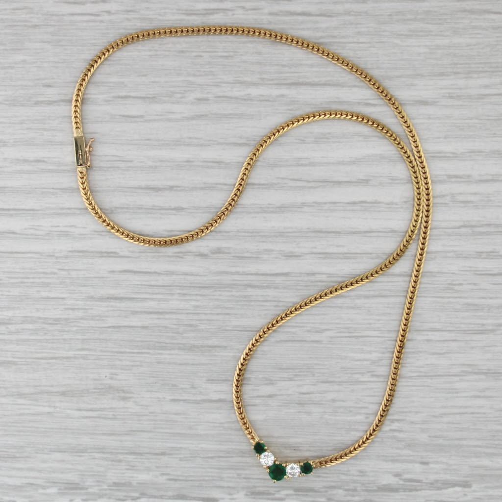 0.97ctw Emerald Diamond V Necklace 18k Yellow Gold 18.5" Chevron Chain