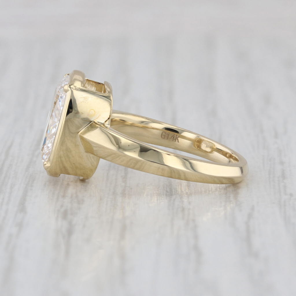 IGI 4ct Lab Grown Cushion Solitaire Engagement Ring 14k Yellow Gold Size 6
