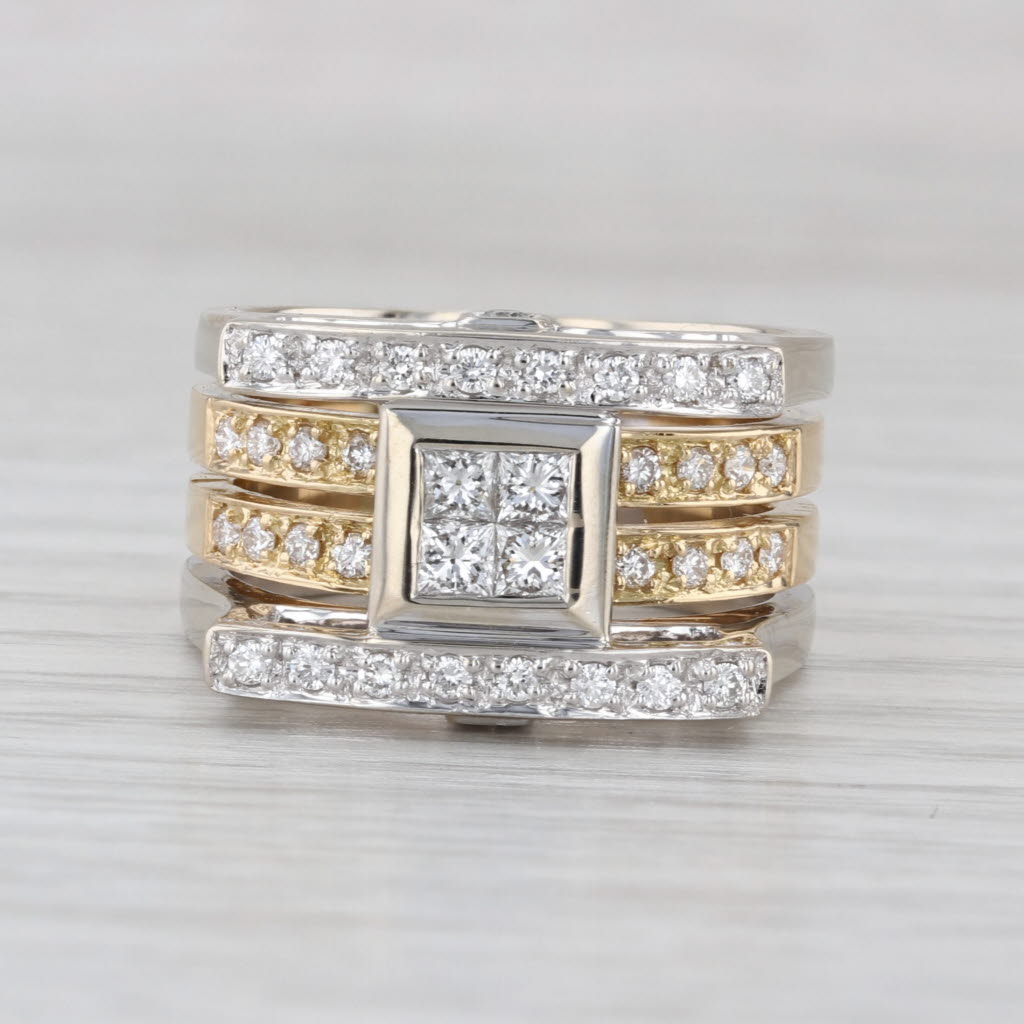 0.70ctw Diamond Multiband 2-Toned Ring 18k White Yellow Gold Size 7.25