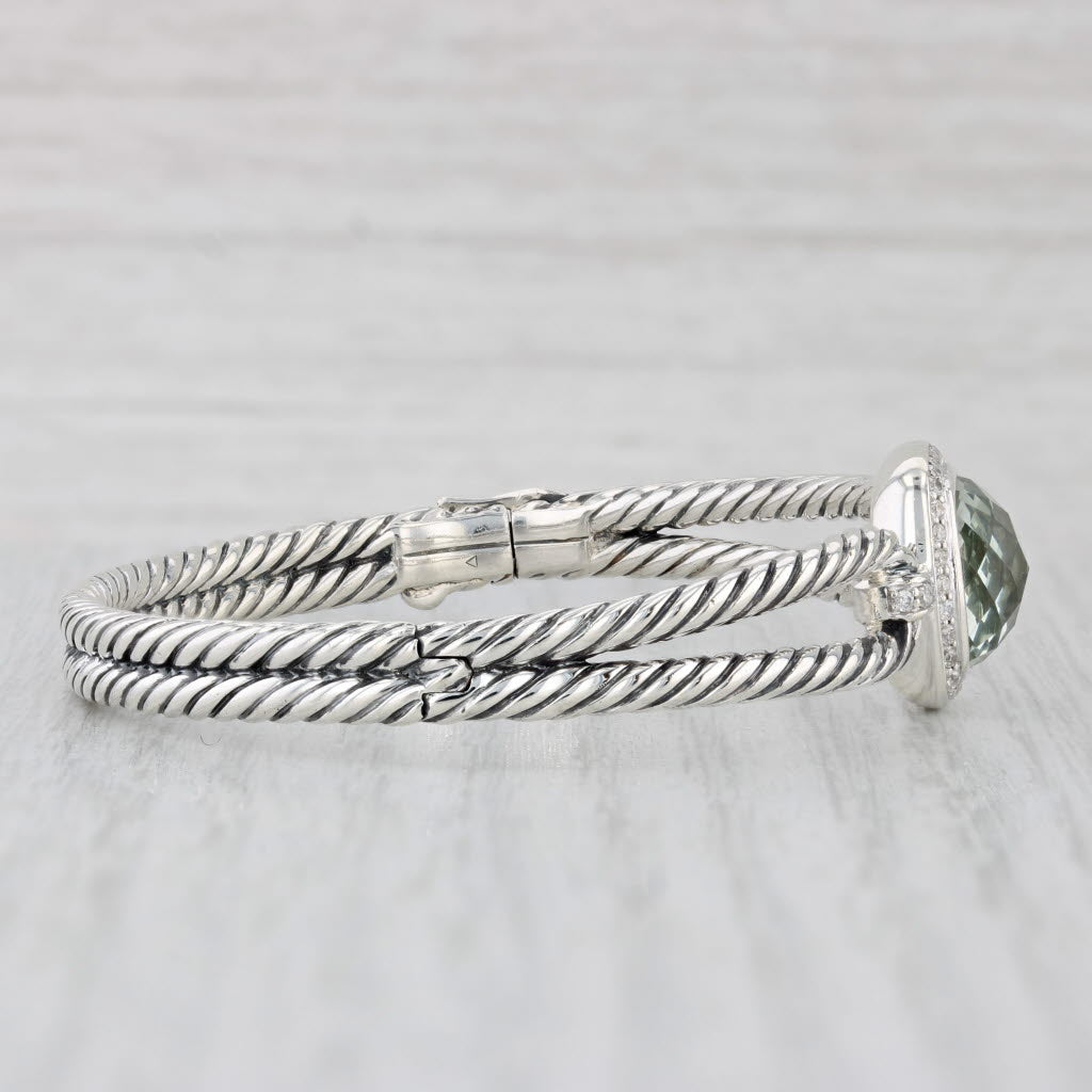 Light Gray Yurman Prasiolite Diamond Halo Albion Bangle Bracelet Sterling Silver 6"