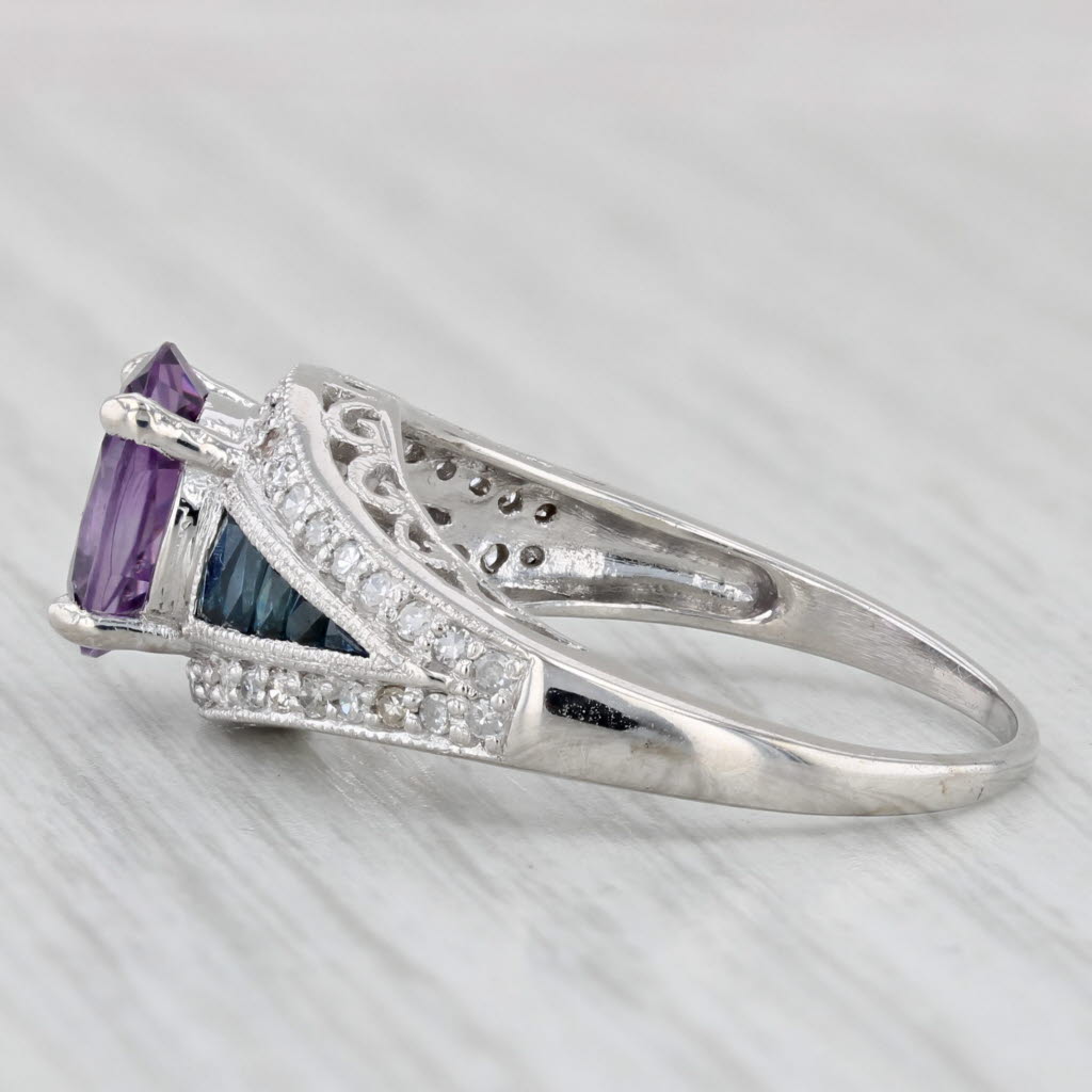 Light Gray 2ctw Amethyst Sapphire Diamond Ring 14k White Gold Size 8.25