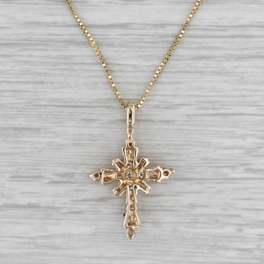 0.35ctw Diamond Cross Pendant Necklace 14k Yellow Gold 18" Box Chain