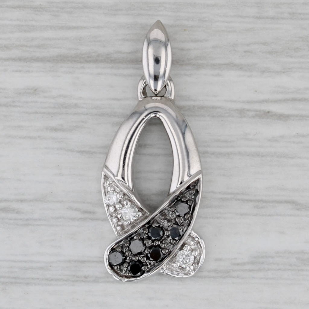 Gray 0.15ctw Black White Diamond Ribbon Fish Pendant 14k White Gold