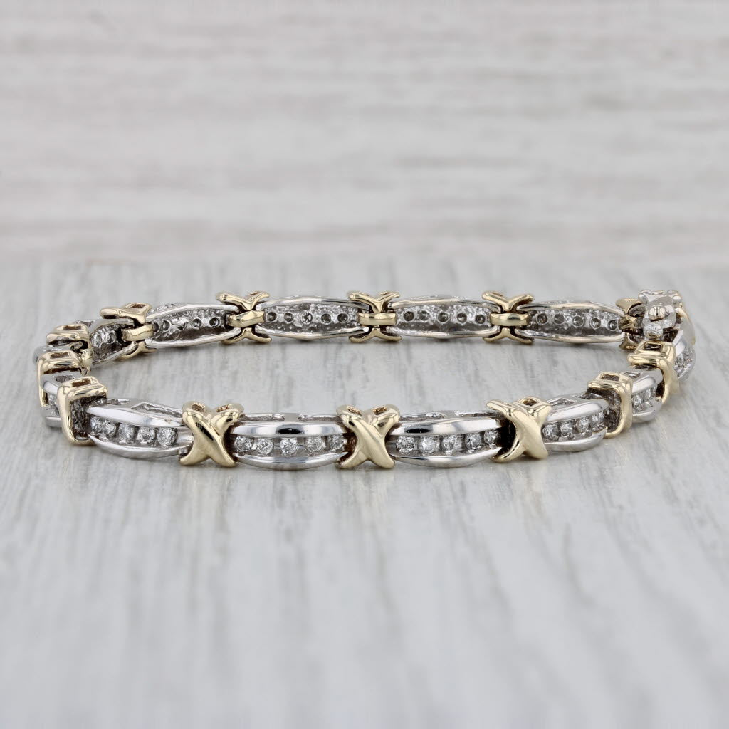 Gray 1.25ctw Diamond Bracelet 10k White Yellow Gold Bar X Links 6.75" 5mm