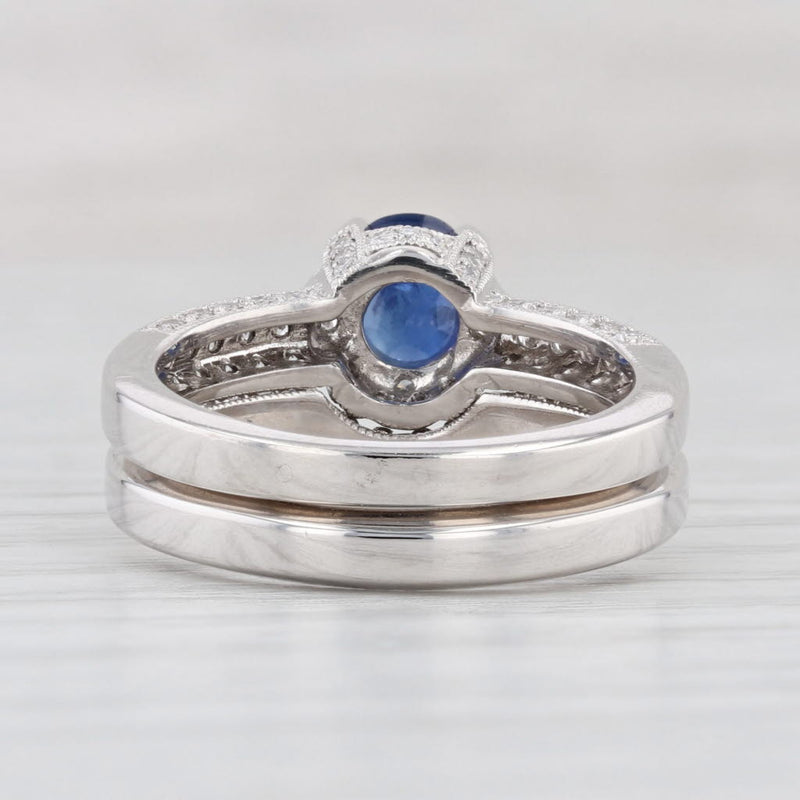 Light Gray 1.46ctw Blue Sapphire Diamond Engagement Ring Wedding Band Set 14k Gold Sz 6 GIA