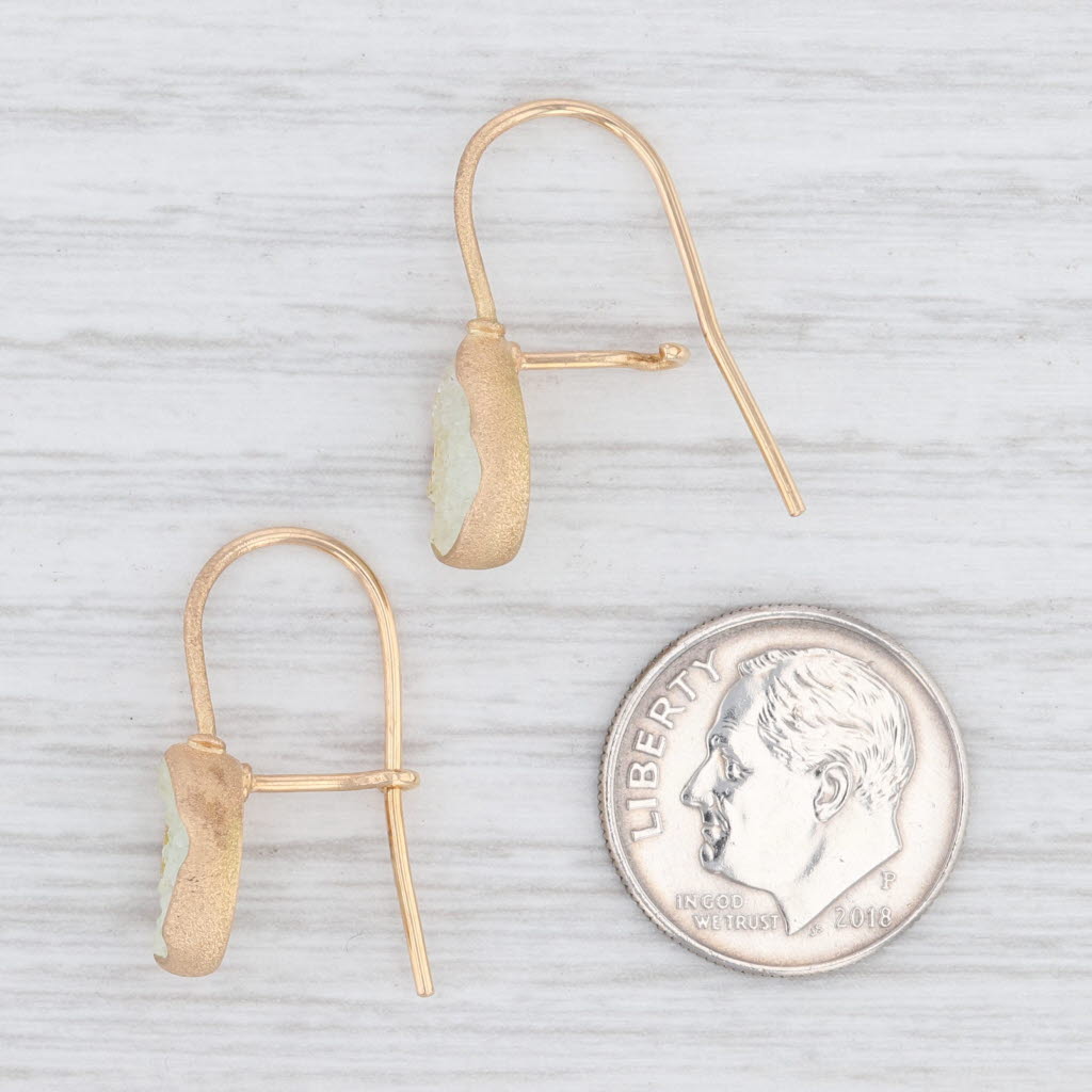 New Nina Nguyen Aquamarine Druzy Quartz Drop Earrings 18k Gold Hook Posts