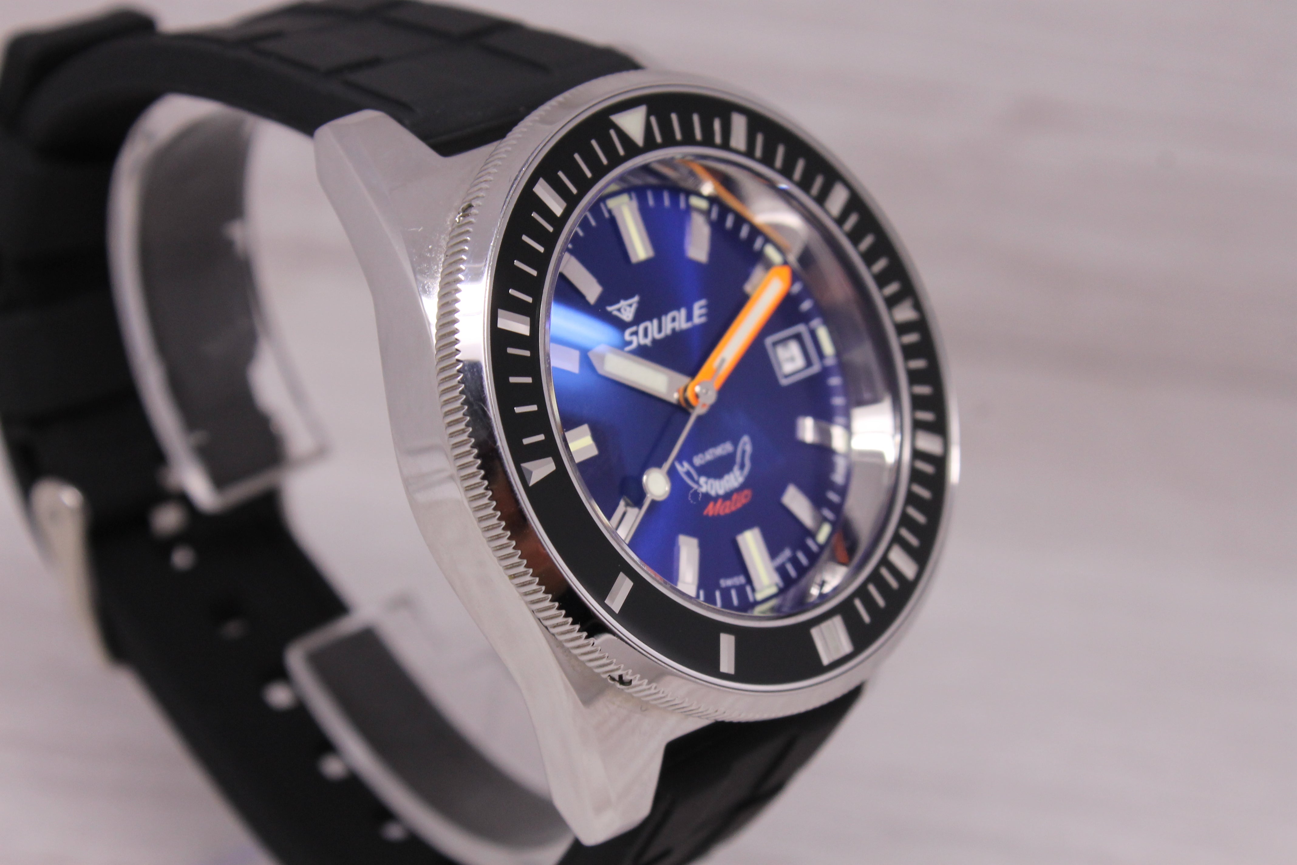 Squale Matic 60atmos Mens 44mm Steel Automatic Divers Watch Dark Bluew Box Card