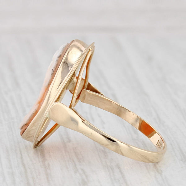 Italian Carved Shell Cameo Ring 14k Yellow Gold Vintage Size 7.25