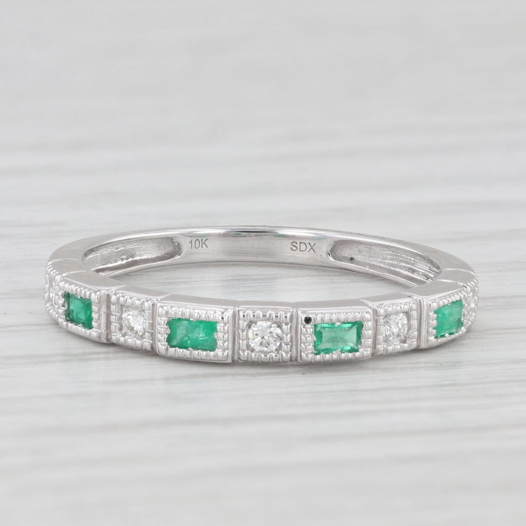 Light Gray New 0.20ctw Emerald Diamond Ring 10k White Gold Stackable Wedding Size 7