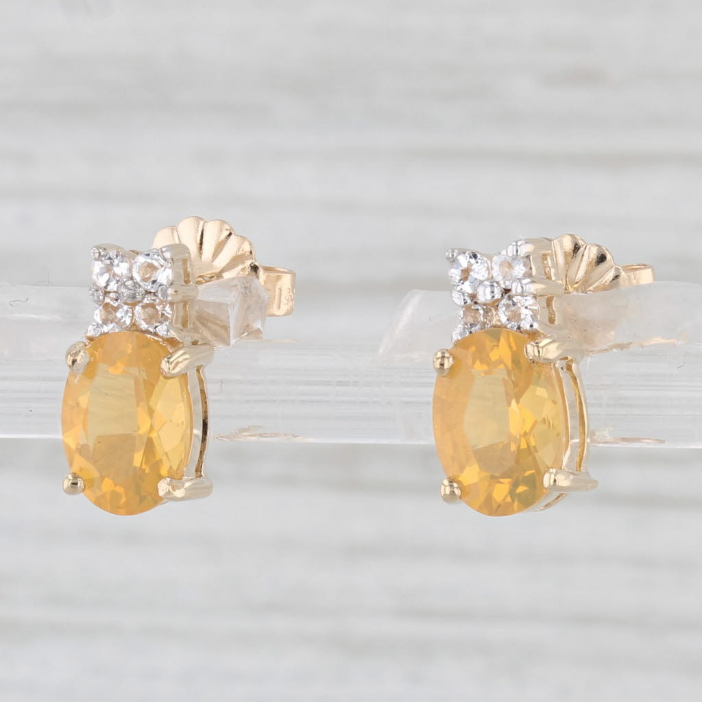 Light Gray 1ctw Orange Fire Opal Stud Earrings 14k Yellow Gold