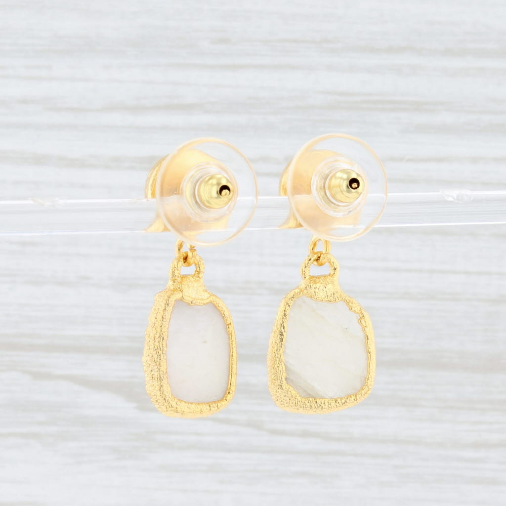 New Nina Wynn White Moonstone Earrings Sterling 22k Gold Vermeil Drops