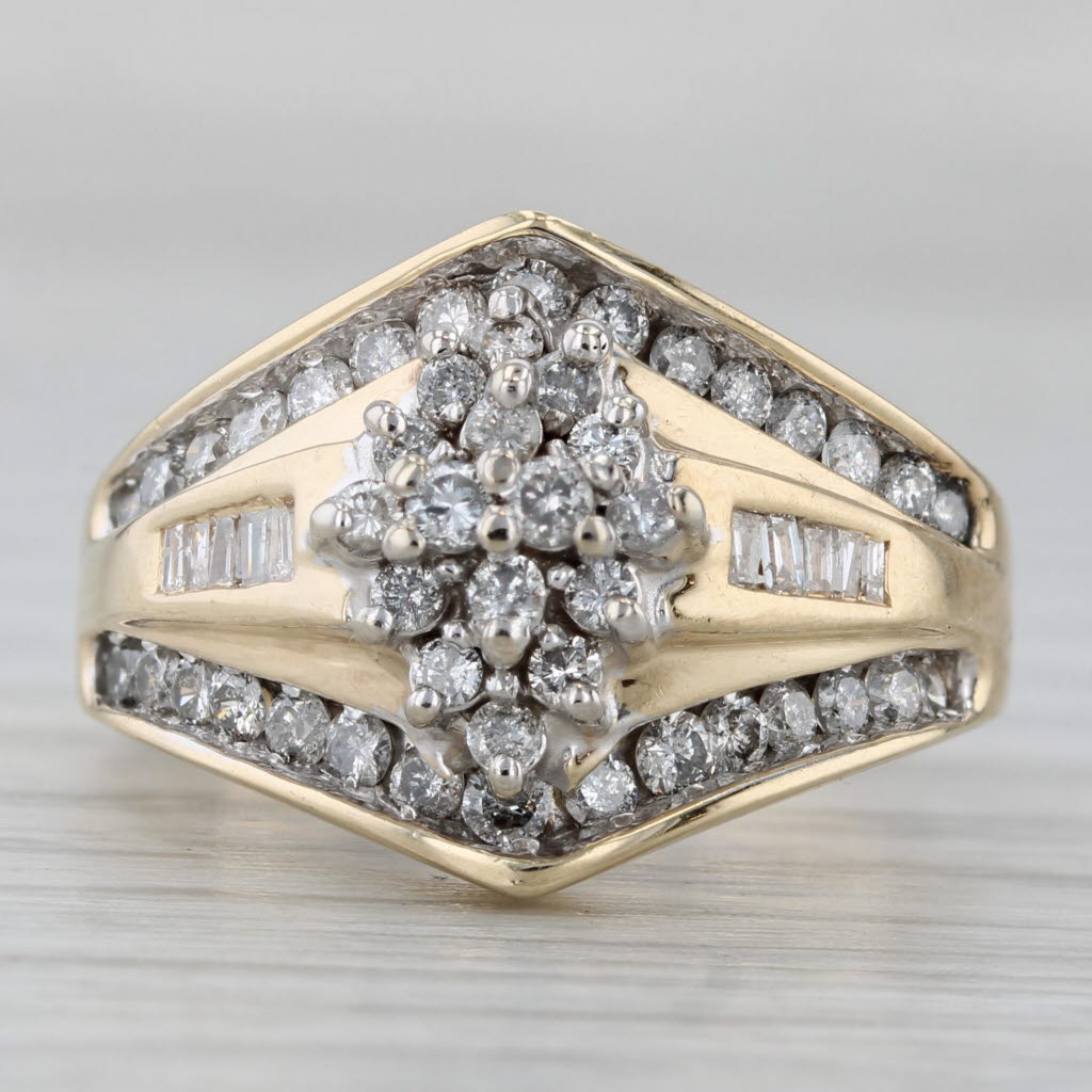 Gray 1.31ctw Diamond Cluster Bridal Set Engagement Ring 10k Yellow Gold size 7.5