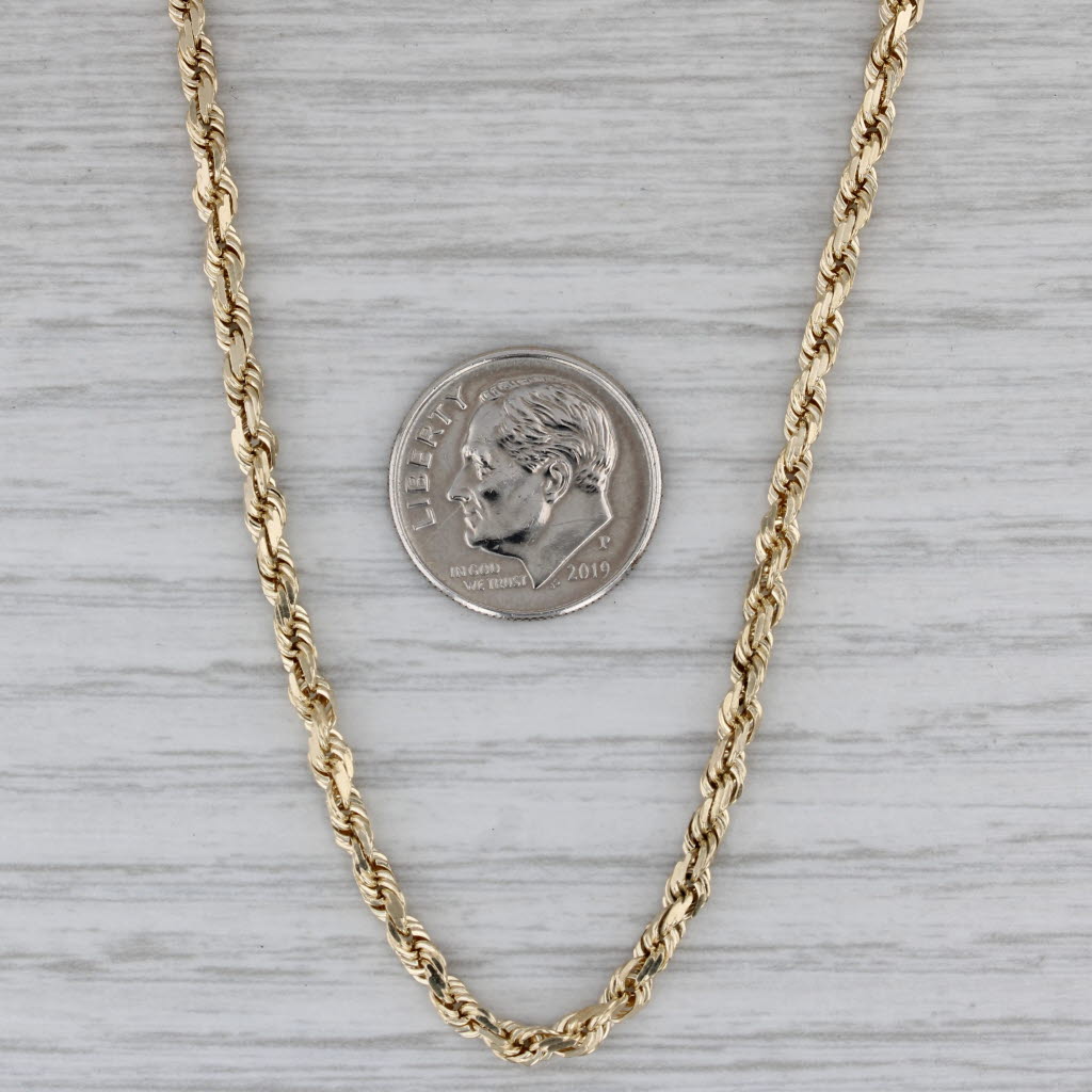 Gray New Rope Chain Necklace 10k Yellow Gold 30" 3mm